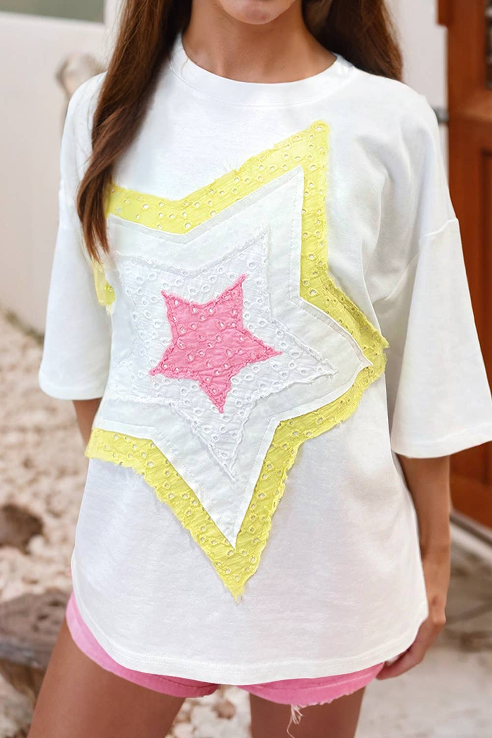 LDC Star Layered Patched Graphic Drop Shoulder Loose Tee