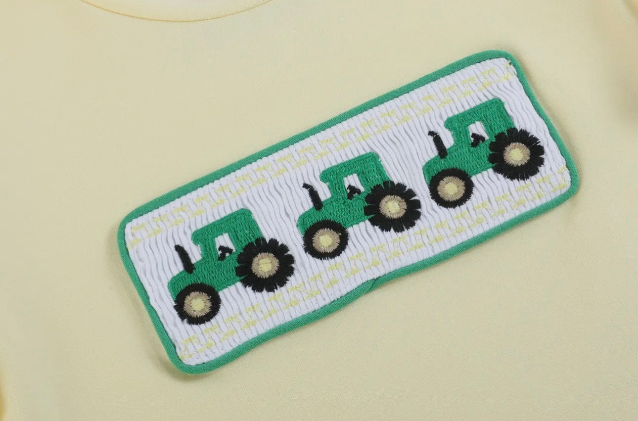 Green Tractor Smocked Set