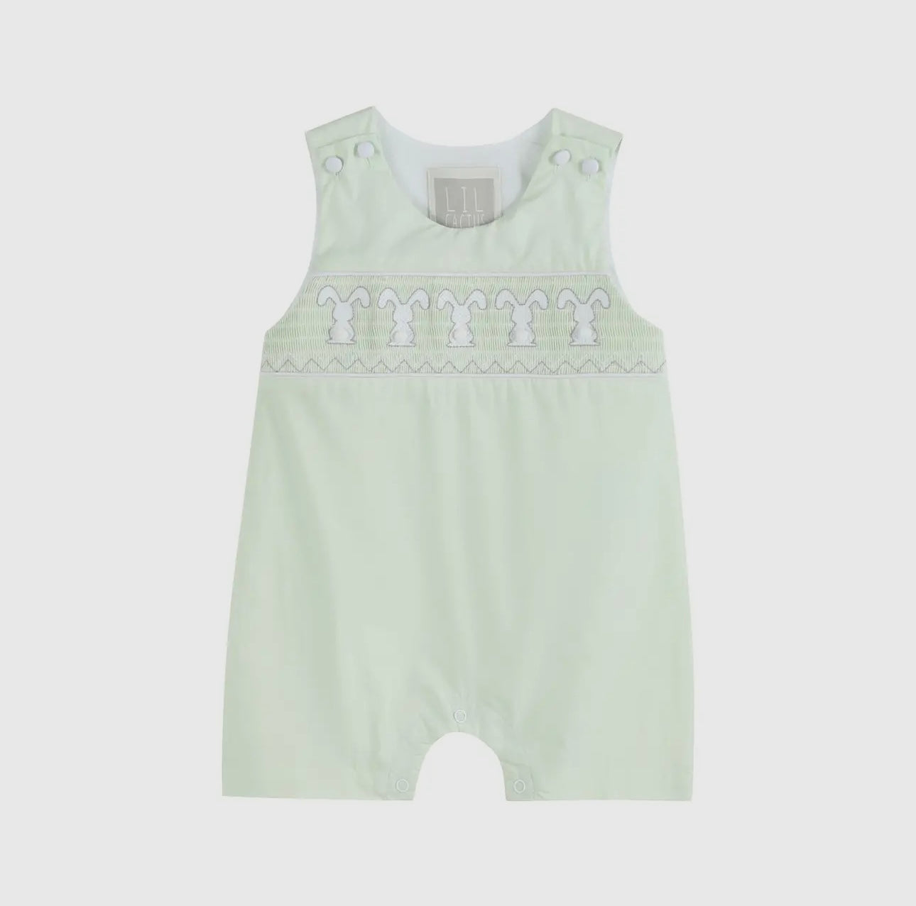 Honeydew Green Bunny Smocked Shortall