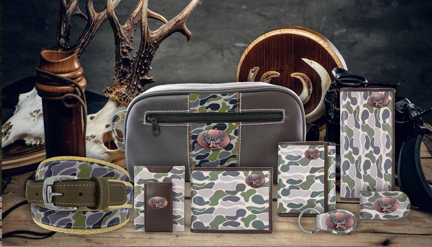 Buck Men's Magnetic Front Pocket Old School Camo Leather Wallet.