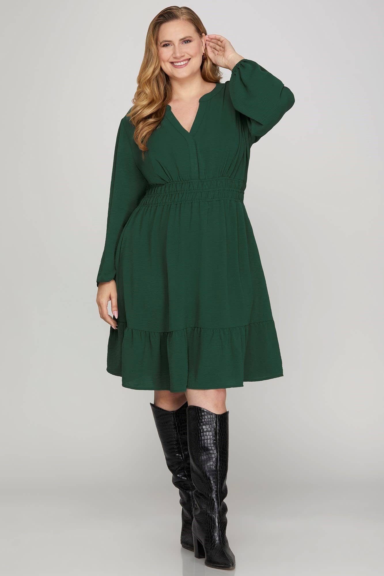 Plus Elastic Waist Woven Dress
