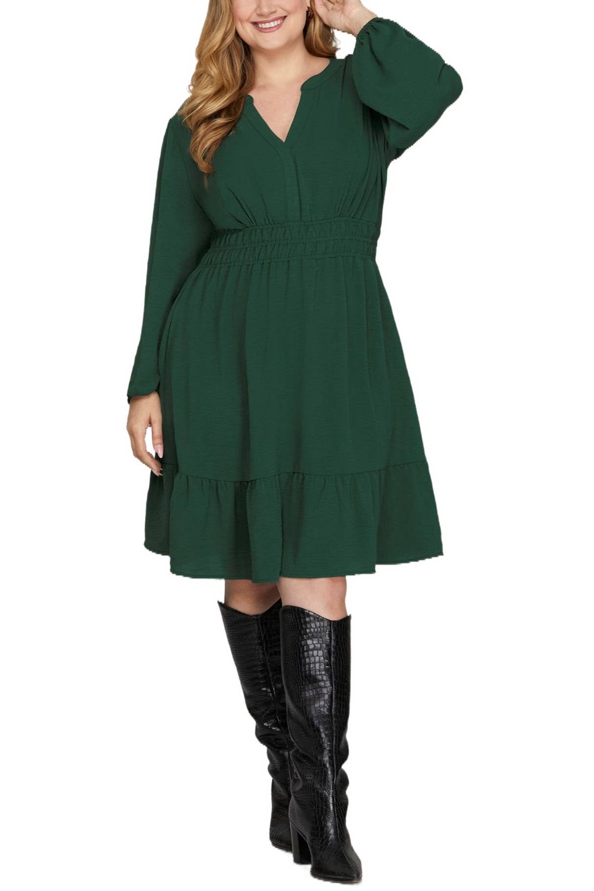 Plus Elastic Waist Woven Dress