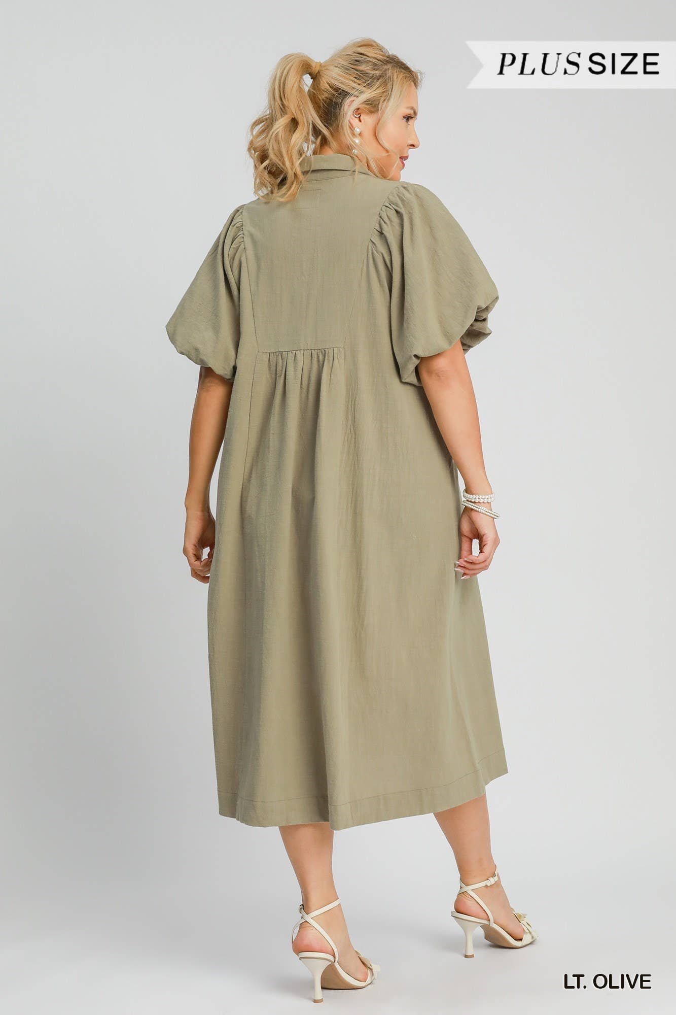 Plus Smocked Front Yoke Midi Dress