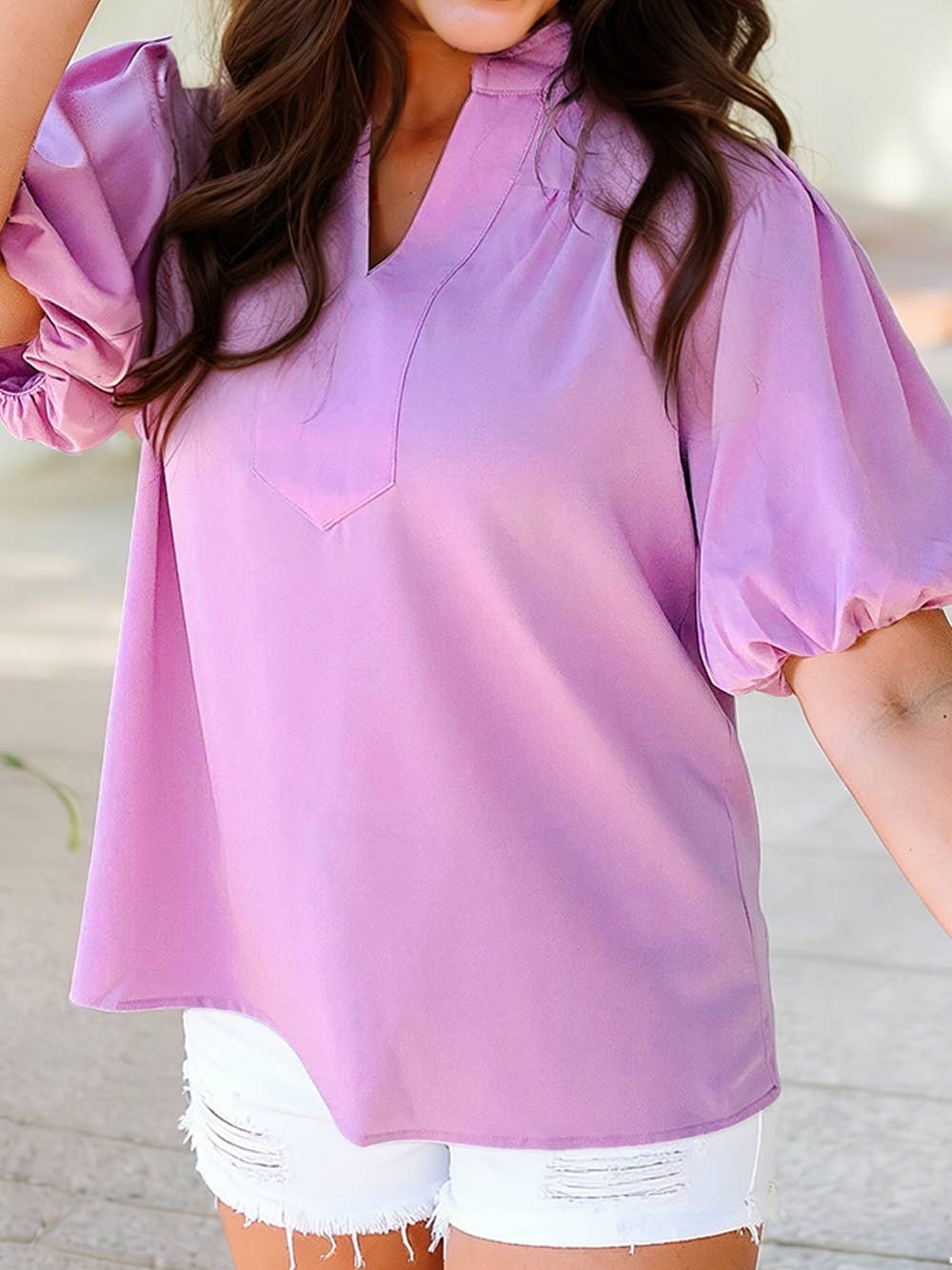 V Neck Puff Sleeve Summer Blouse | S-4X