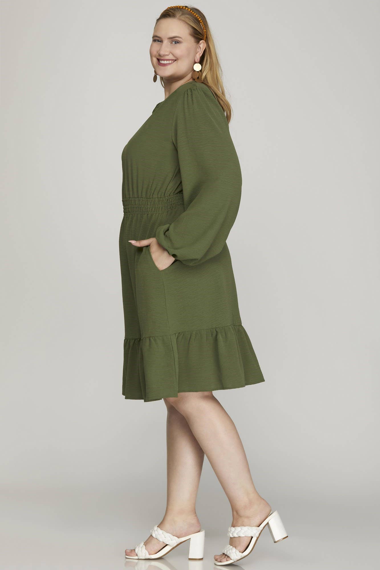 Plus Elastic Waist Woven Dress