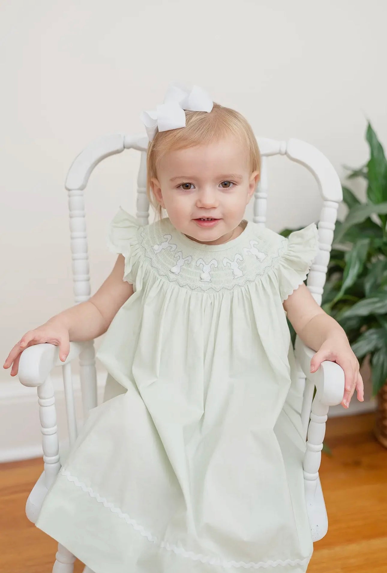 Honeydew Green Bunny Smocked Bishop