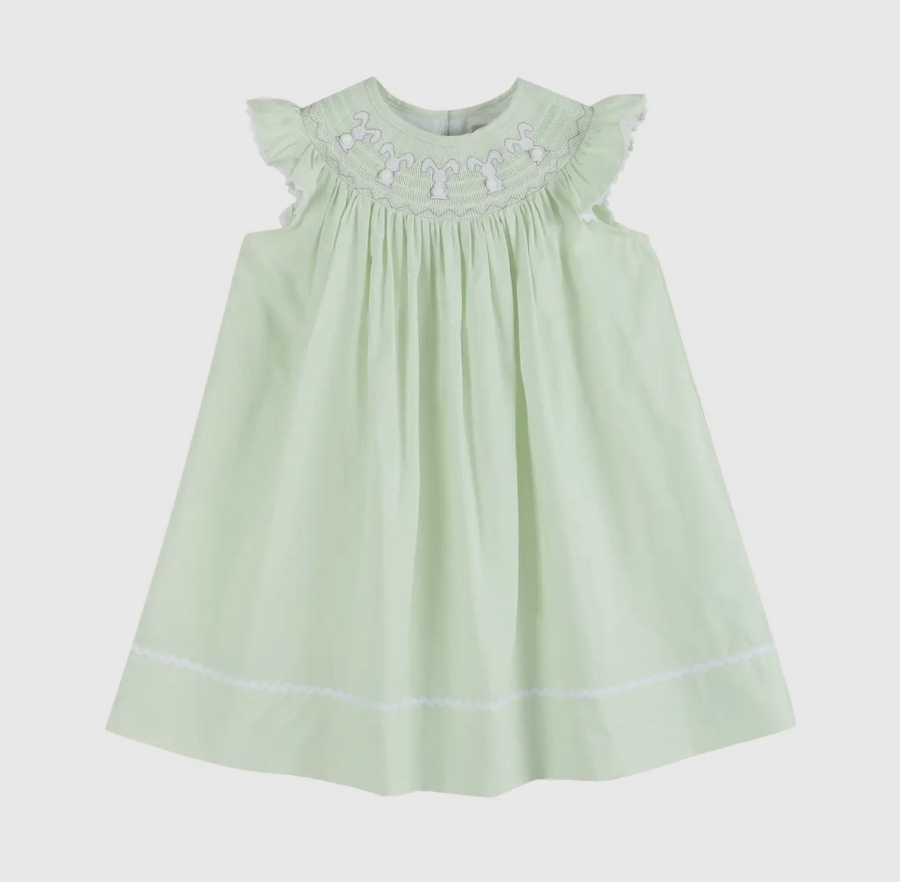 Honeydew Green Bunny Smocked Bishop