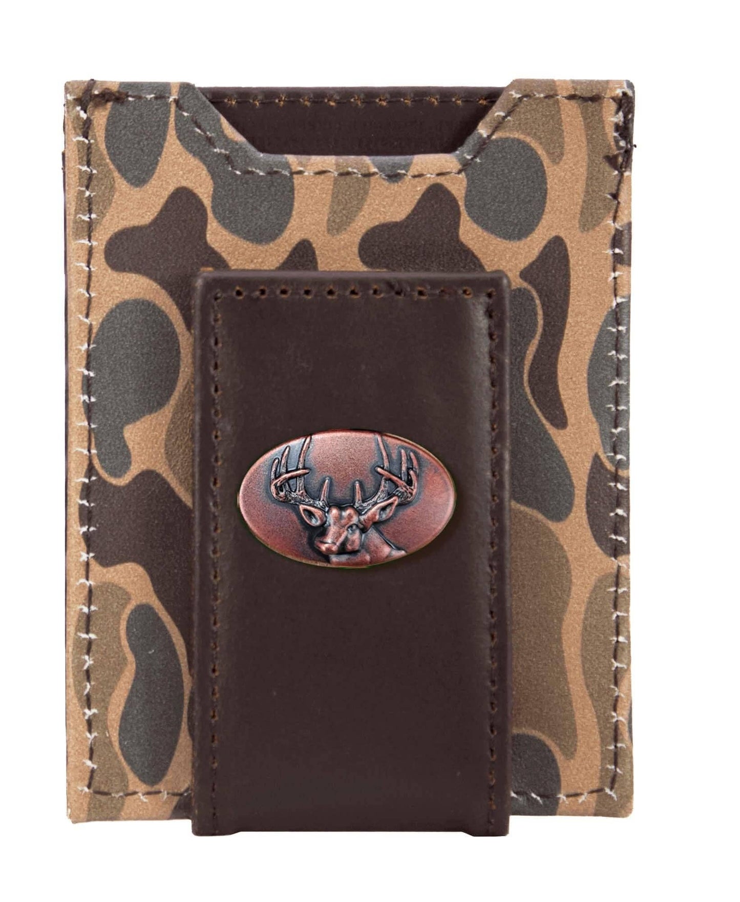 Buck Men's Magnetic Front Pocket Old School Camo Leather Wallet.