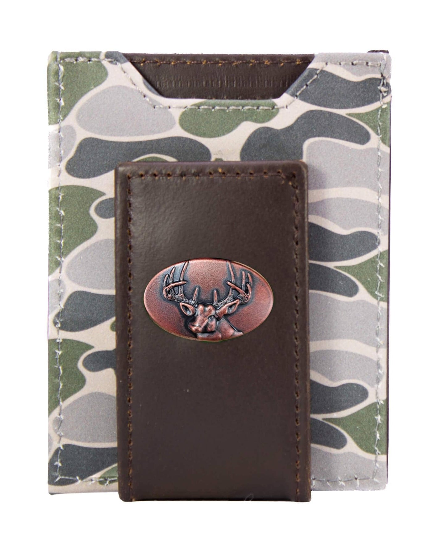 Buck Men's Magnetic Front Pocket Old School Camo Leather Wallet.